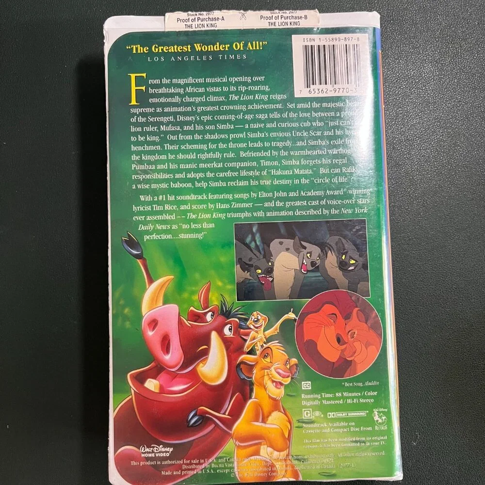 Disney VHS - The Lion King (1995) - Masterpiece Collection 2977-1